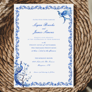 Elegant Blue Chinoiserie Wedding Invitation