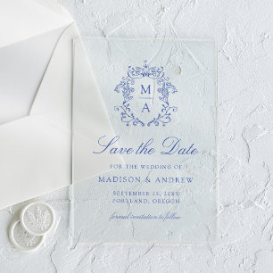 Elegant Blue Chinoiserie Wedding Save the Date Acrylic Invitations