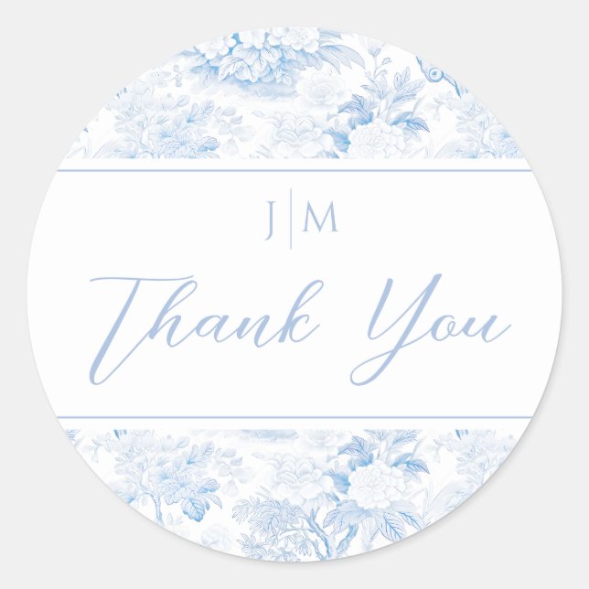 Elegant Blue Chinoiserie Wedding Thank You  Classic Round Sticker (Front)