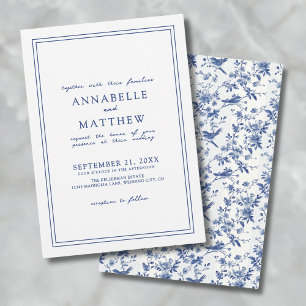 Elegant Blue Chinoserie Bird Floral Wedding Invitation