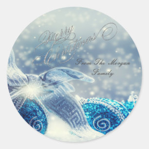 Elegant Blue Christmas Balls Classic Round Sticker