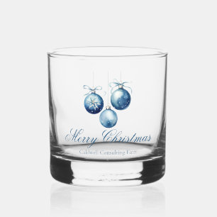 Elegant Blue Christmas Custom Company Party Whiskey Glass