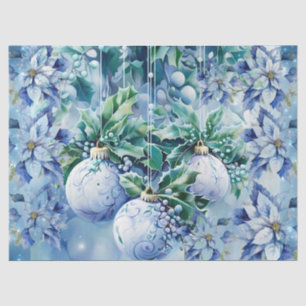 Elegant Blue Christmas Floral Balls Decoupage Tissue Paper