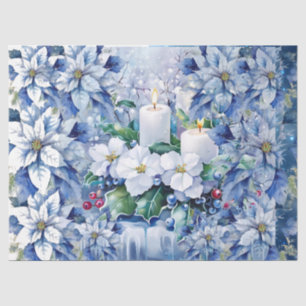 Elegant Blue Christmas Floral Candles Decoupage Tissue Paper