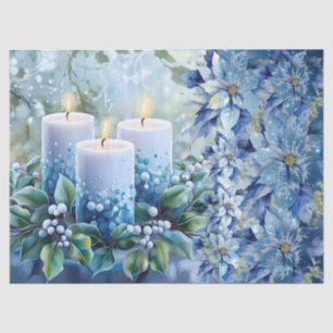 Elegant Blue Christmas Floral Candles Decoupage Tissue Paper