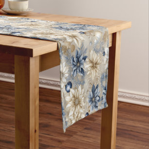 Elegant Blue Christmas Floral Medium Table Runner