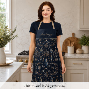 Elegant Blue Christmas Holiday Monogram Apron
