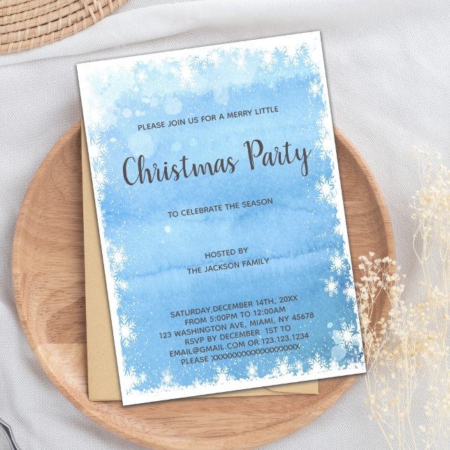 Elegant Blue Christmas Holiday Party Invitation (Blue Christmas Invitations)
