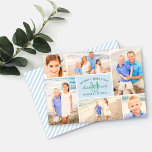 Elegant Blue Christmas Monogram Photo Collage Holiday Card<br><div class="desc">Stylish photo collage card for the holidays features six (6) of your favourite family photos from the year with custom "Merry Christmas / Warmest Wishes" and monogram text. The back of the card includes a pattern of diagonal white stripes. Note, the pale blue / grey background teal and green text...</div>