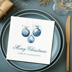 Elegant Blue Christmas Ornaments Company Party Napkin