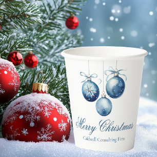 Elegant Blue Christmas Ornaments Company Party Paper Cups
