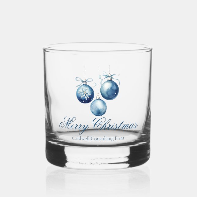 Elegant Blue Christmas Ornaments Company Party Whiskey Glass (Front)