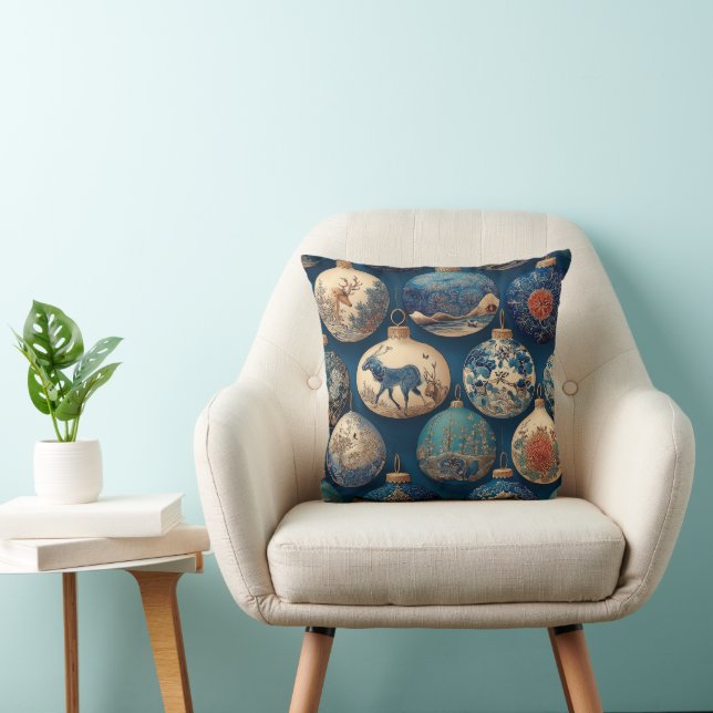  Elegant Blue Christmas Ornaments Cushion (Chair)