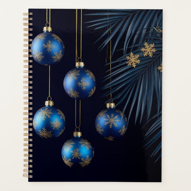 Elegant Blue Christmas Ornaments Planner (Front)