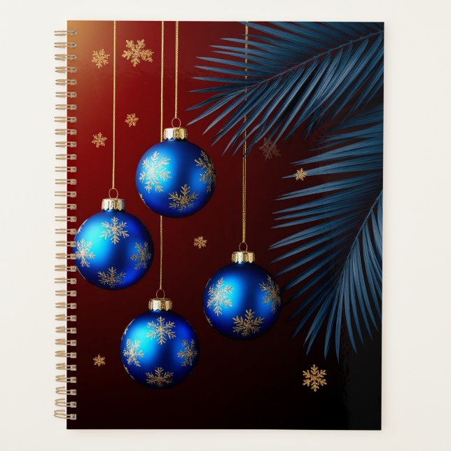 Elegant Blue Christmas Ornaments Planner (Front)