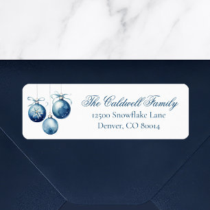 Elegant Blue Christmas Ornaments Return Address