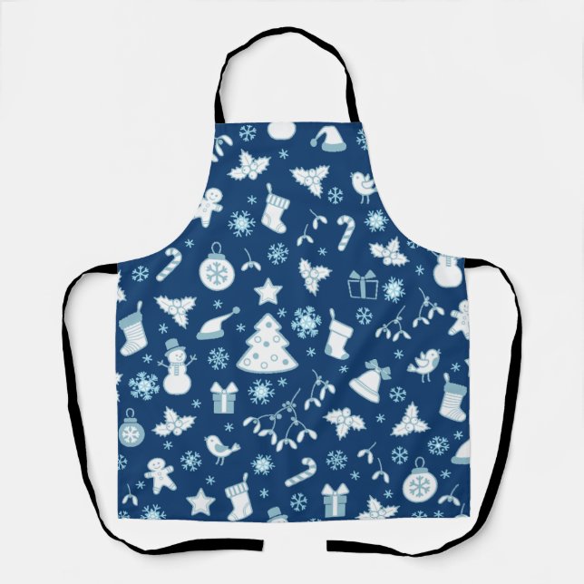 Elegant Blue  Christmas Pattern Apron (Front)