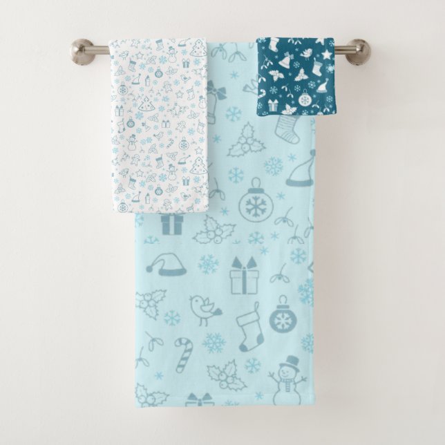 Elegant Blue  Christmas Pattern  Bath Towel Set (Insitu)