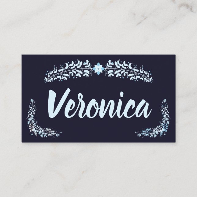 Elegant Blue Christmas Place Card (Front)