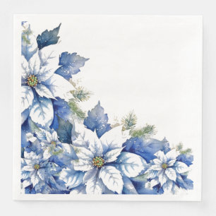 Elegant Blue Christmas Poinsettia Napkin