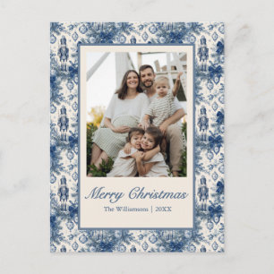 Elegant Blue Christmas Toile Nutcracker Photos Holiday Postcard