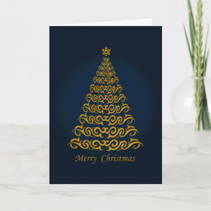 Elegant Blue Christmas Tree Greetings Card