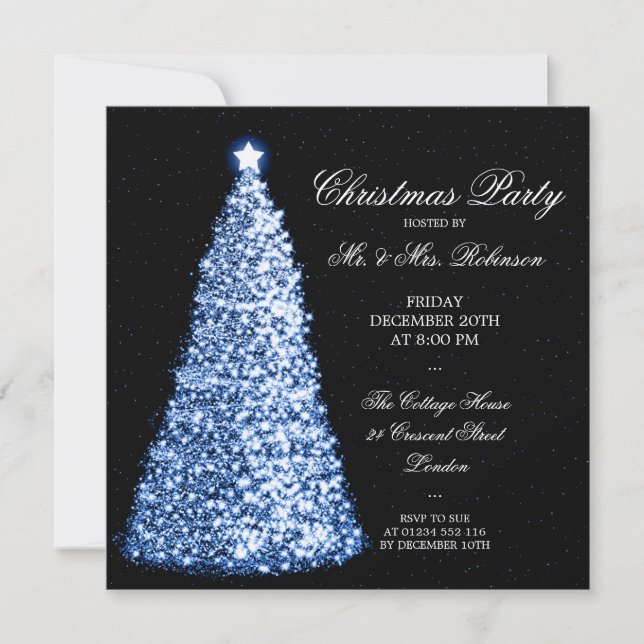 Elegant Blue Christmas Tree Holiday Party Invitation (Front)