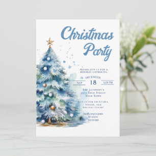 Elegant Blue Christmas Tree Holiday Party Invitation