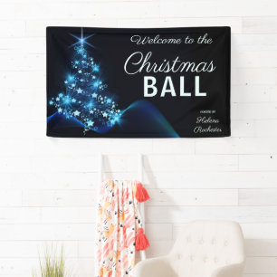Elegant Blue Christmas Tree Holiday Party Welcome Banner