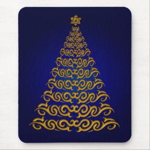 Elegant Blue Christmas Tree Mouse Pad