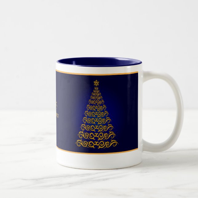 Elegant Blue Christmas Tree Mug (Right)