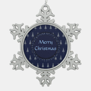 Elegant Blue Christmas Trees and Stars Snowflake Pewter Christmas Ornament