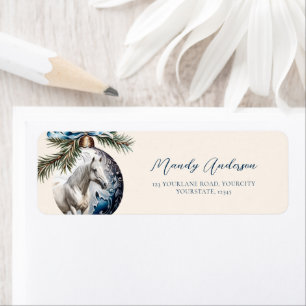 Elegant blue Christmas white horse equestrian