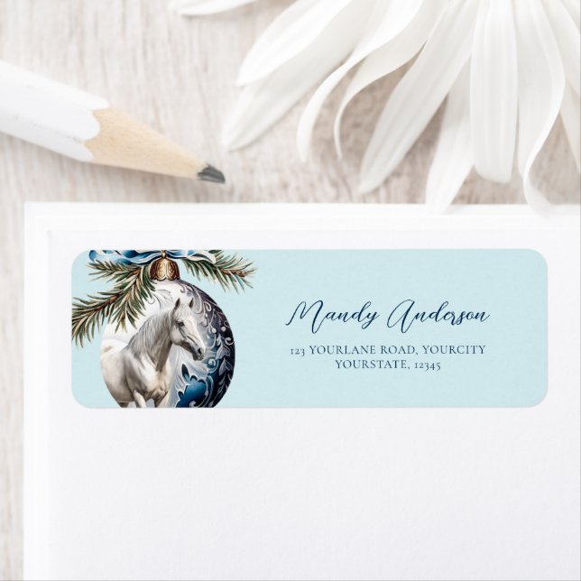 Elegant blue Christmas white horse equestrian (Insitu)