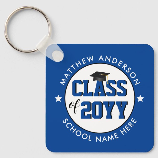 Elegant Blue Class of 2021 Graduate Graduation Key Ring (Front)