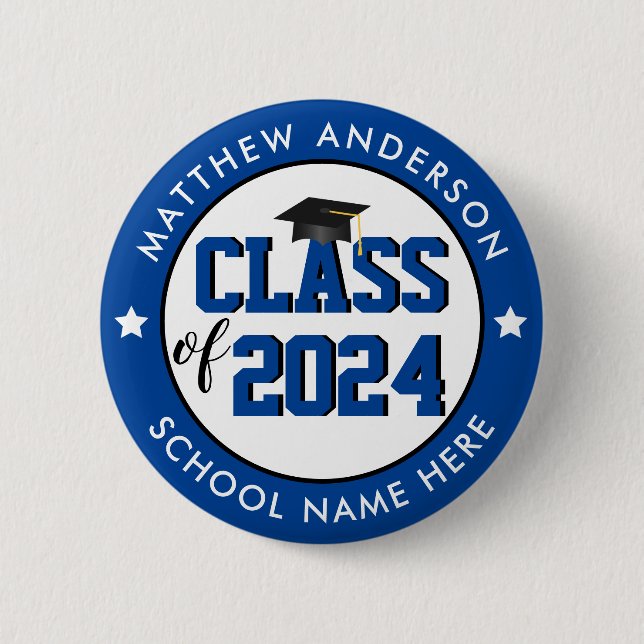 Elegant Blue Class of 2024 Graduate Graduation 6 Cm Round Badge (Front)