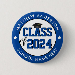 Elegant Blue Class of 2024 Graduate Graduation 6 Cm Round Badge