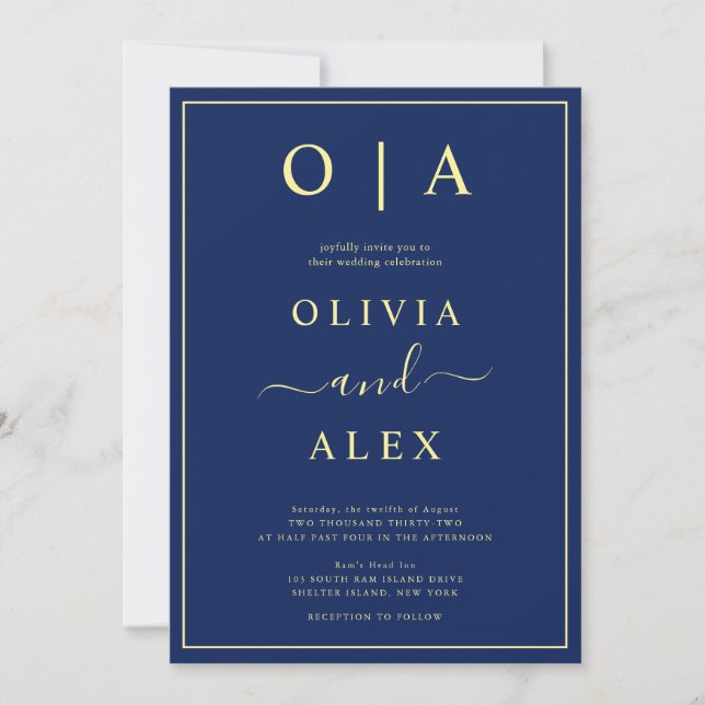 Elegant Blue Classic Wedding Invitation (Front)