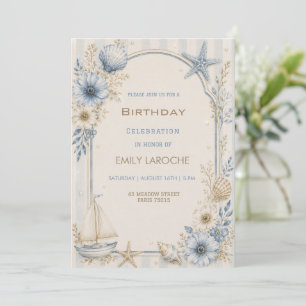 Elegant Blue Coastal Birthday Celebration Invitation