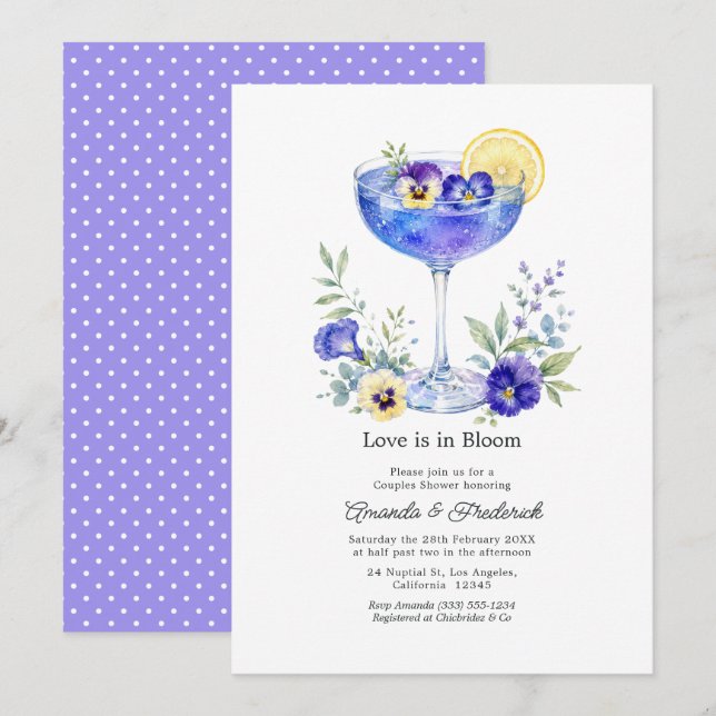 Elegant Blue Cocktail Couples Shower Invitation (Front/Back)