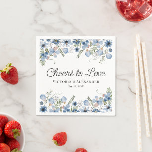 Elegant Blue Coctail Cheers to Love Wedding Napkin