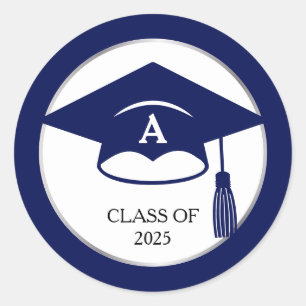 Elegant Blue College Graduation Return Address Classic Round Sticker