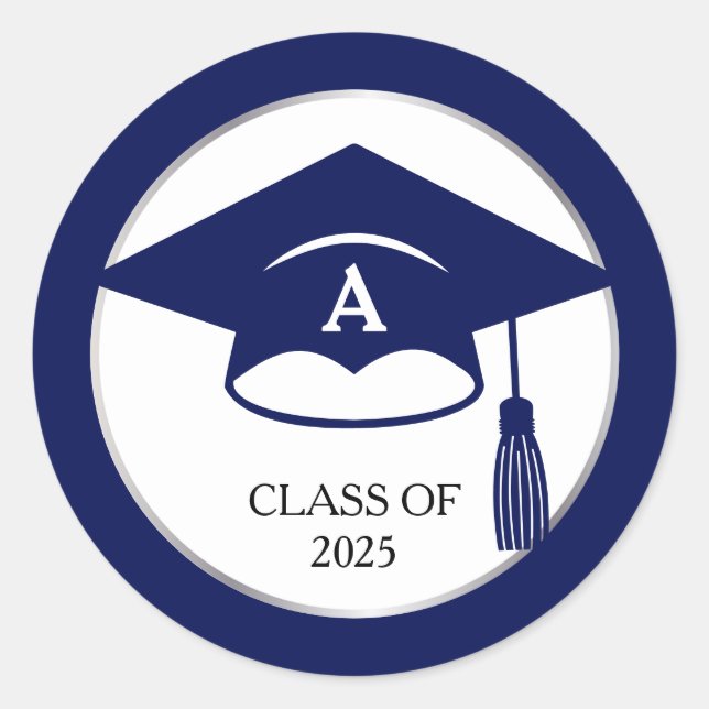 Elegant Blue College Graduation Return Address Classic Round Sticker (Front)