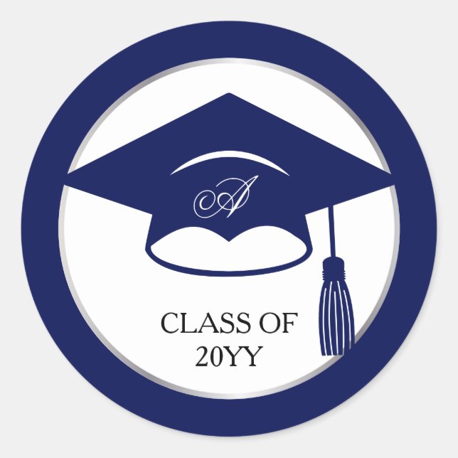 Elegant Blue College Graduation Return Address Classic Round Sticker (Front)