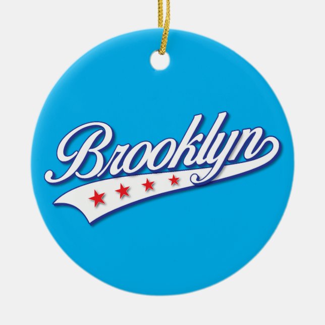 Elegant Blue Colour Brooklyn Swoosh Logo Design Ceramic Tree Decoration (Front)