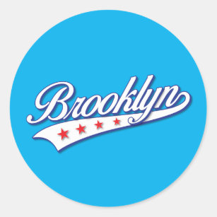 Elegant Blue Colour Brooklyn Swoosh Logo Design Classic Round Sticker