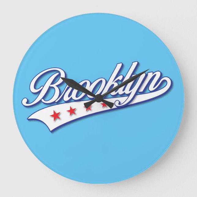 Elegant Blue Colour Brooklyn Swoosh Logo Design Large Clock (Front)