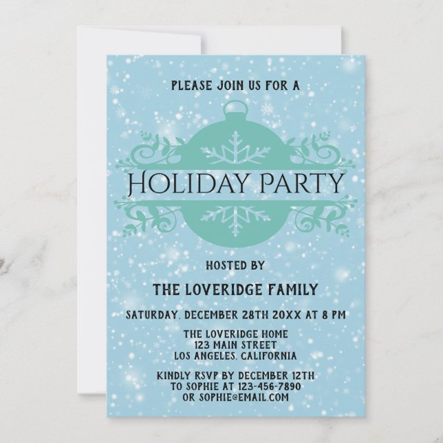 Elegant Blue Company Christmas Holiday Party Snow Invitation (Front)
