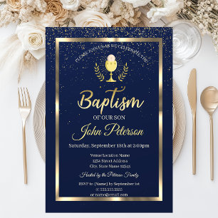 Elegant Blue Confetti Baptism Invitation