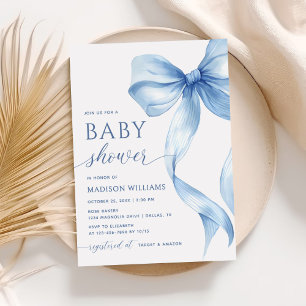 Elegant Blue Coquette Bow Baby Shower  Invitation